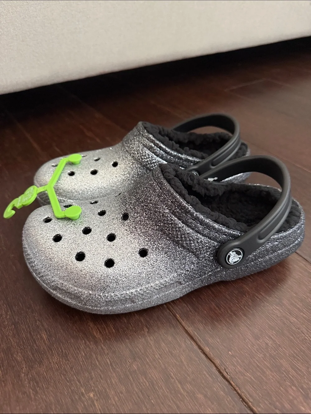 CROCS Kids' Glitter Clog in Black and Silver
